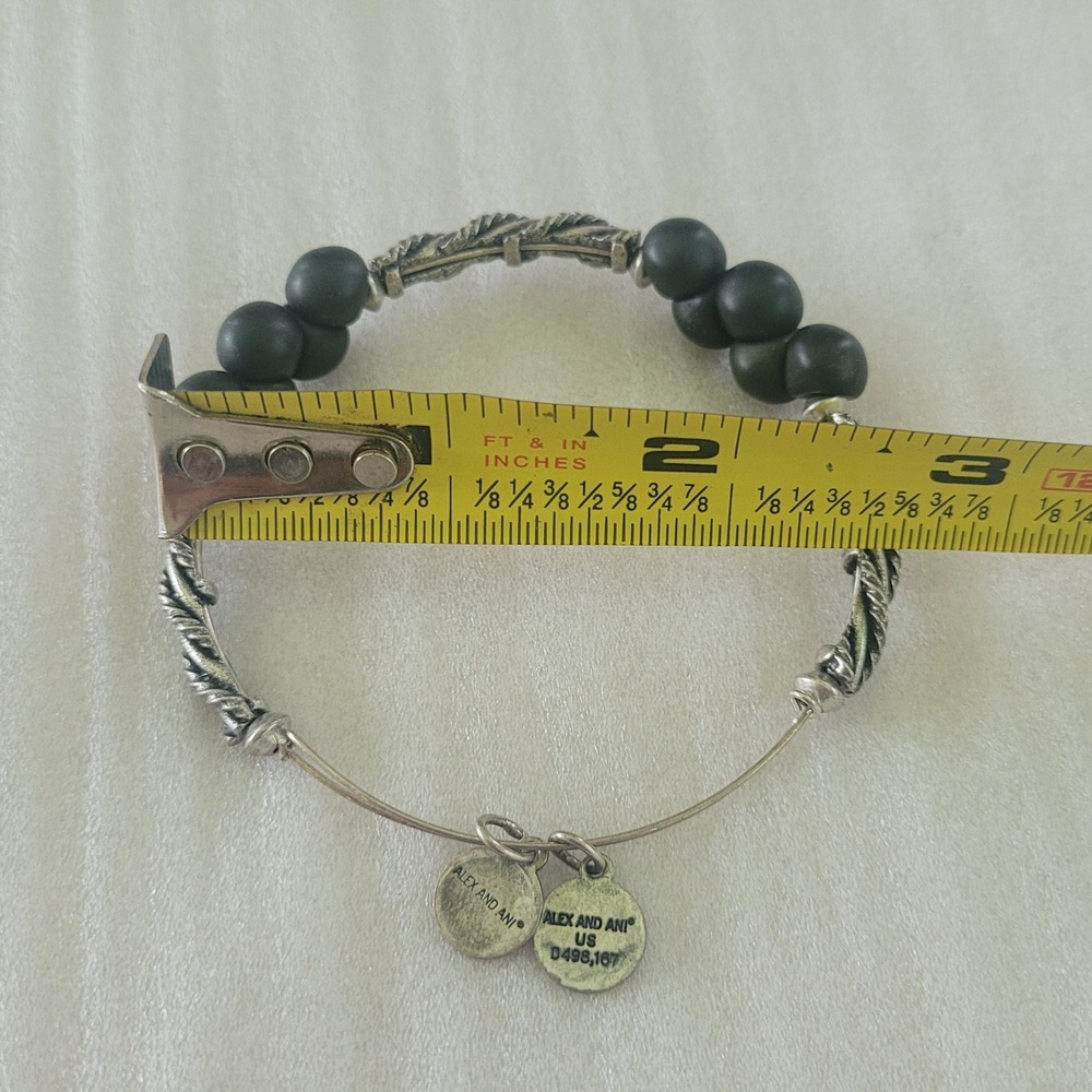 ALEX AND ANI Black Bead Feather Expandable Bangle Bracelet Silver Tone